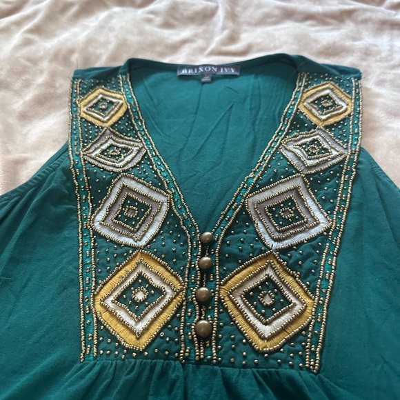 Brixon Ivy Green Embellished Sleeveless Tank Top L - Picture 4 of 5